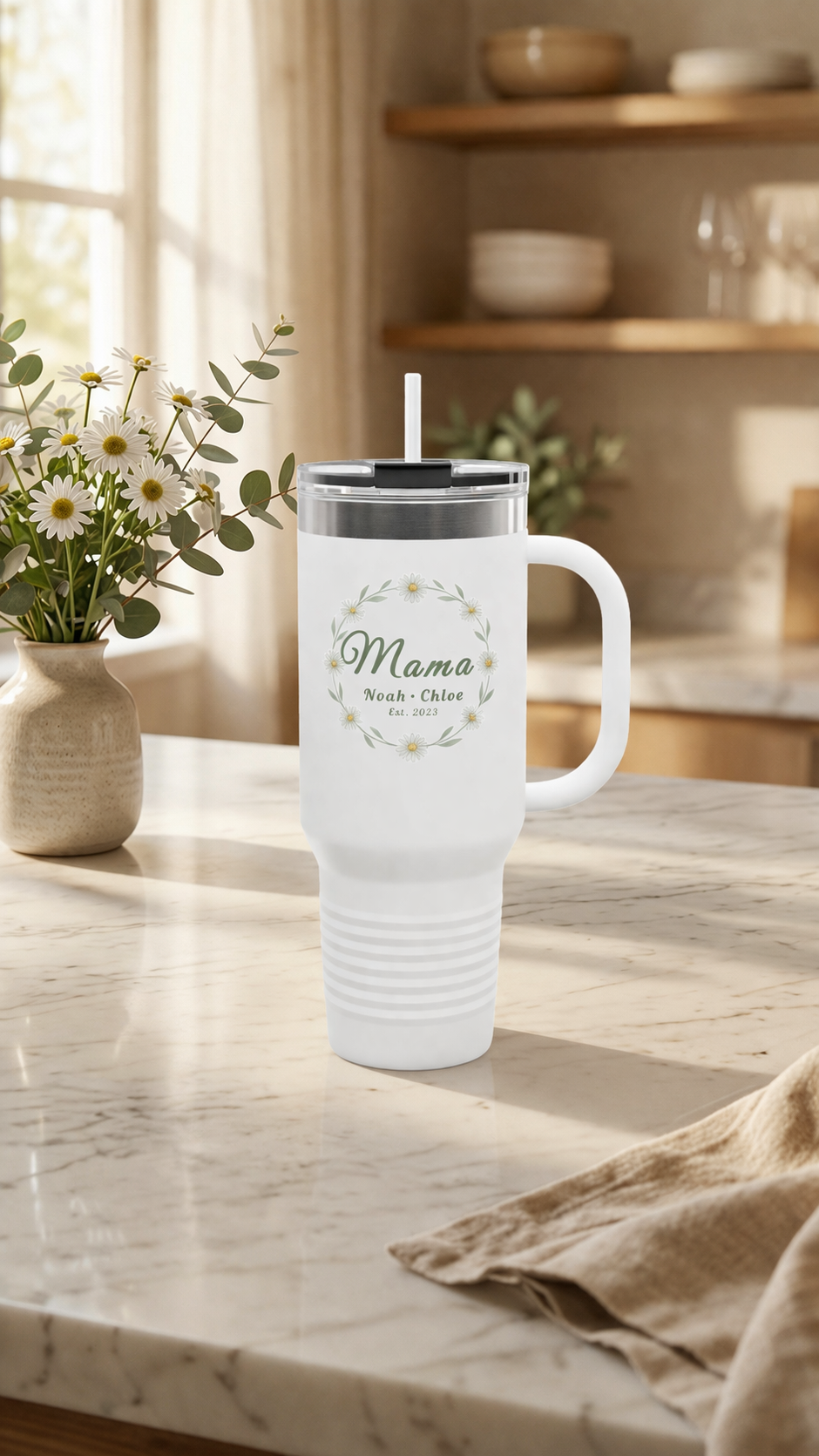 Mama Floral 40oz Insulated Travel Mug – Personalized Mom Tumbler