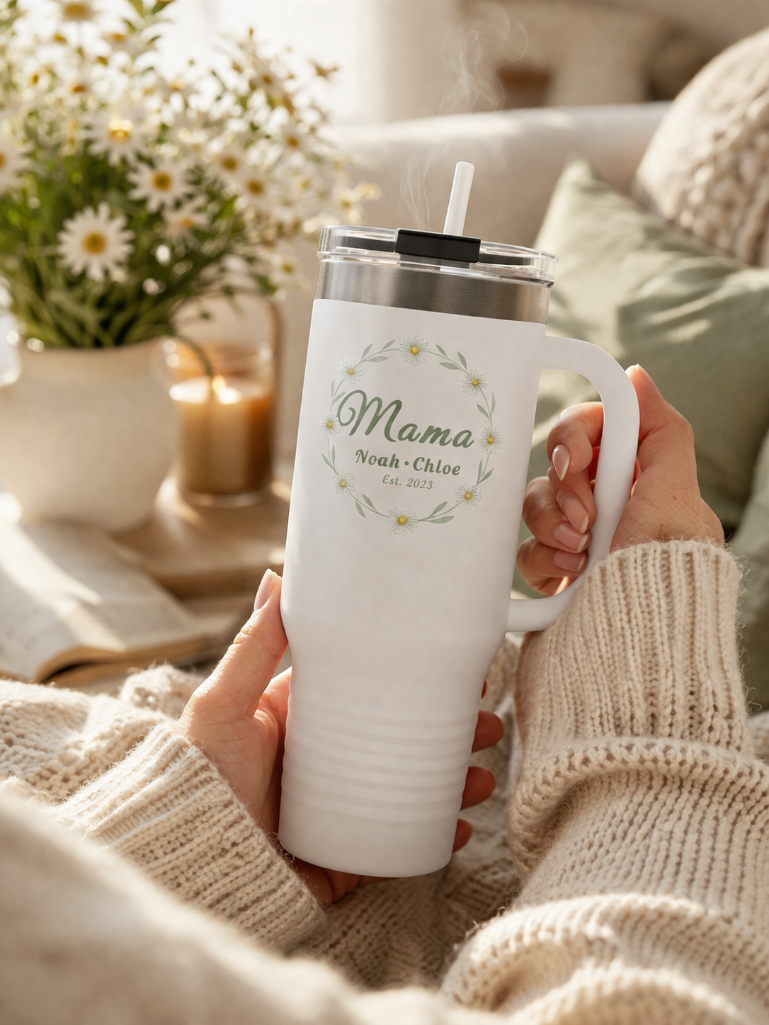 Mama Floral 40oz Insulated Travel Mug – Personalized Mom Tumbler