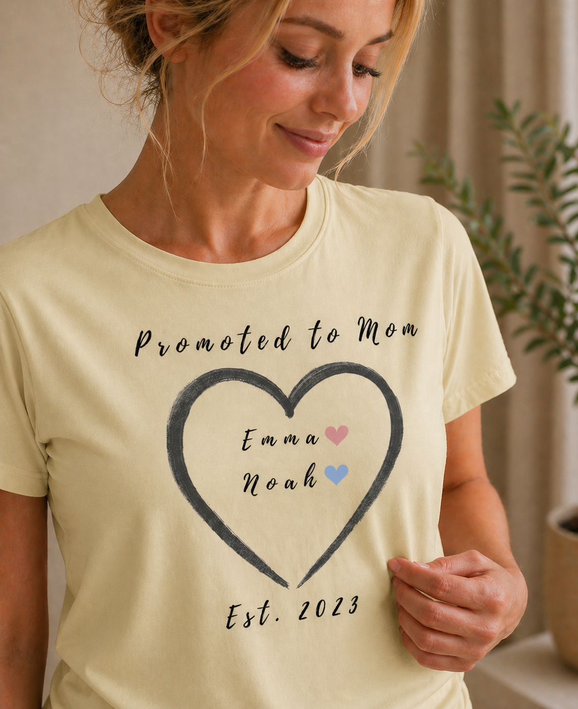Promoted to Mom Custom Names Tee and Year