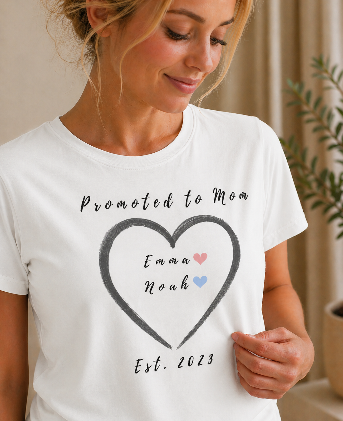 Promoted to Mom Custom Names Tee and Year
