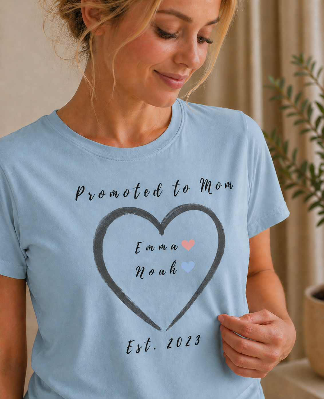 Promoted to Mom Custom Names Tee and Year