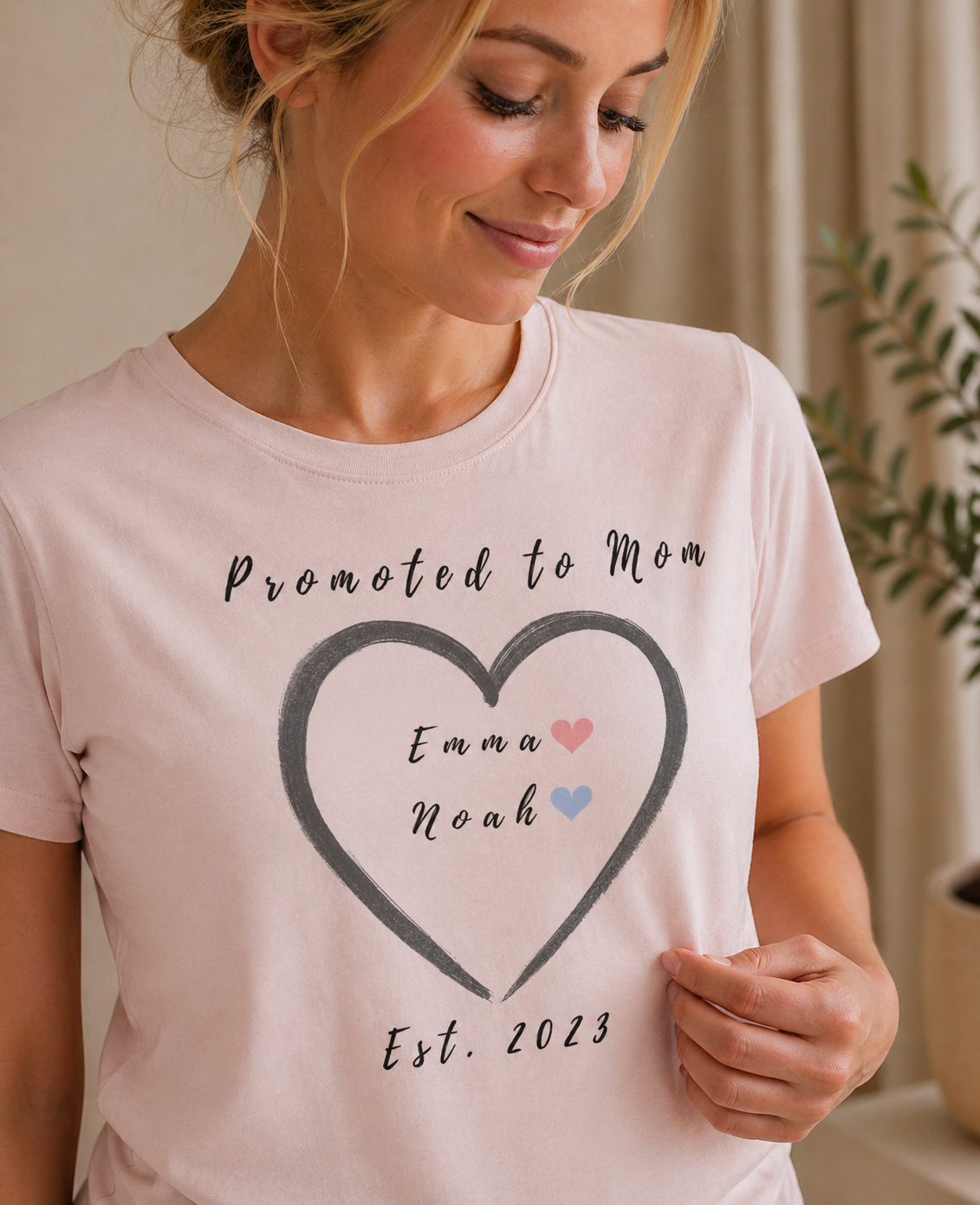 Promoted to Mom Custom Names Tee and Year
