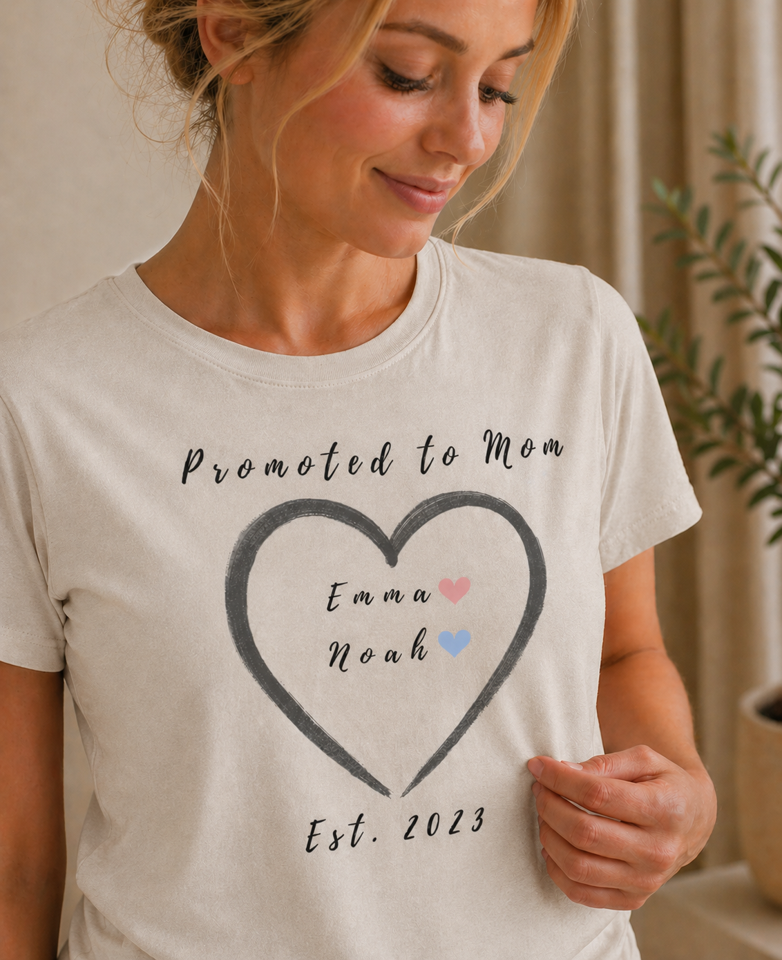 Promoted to Mom Custom Names Tee and Year