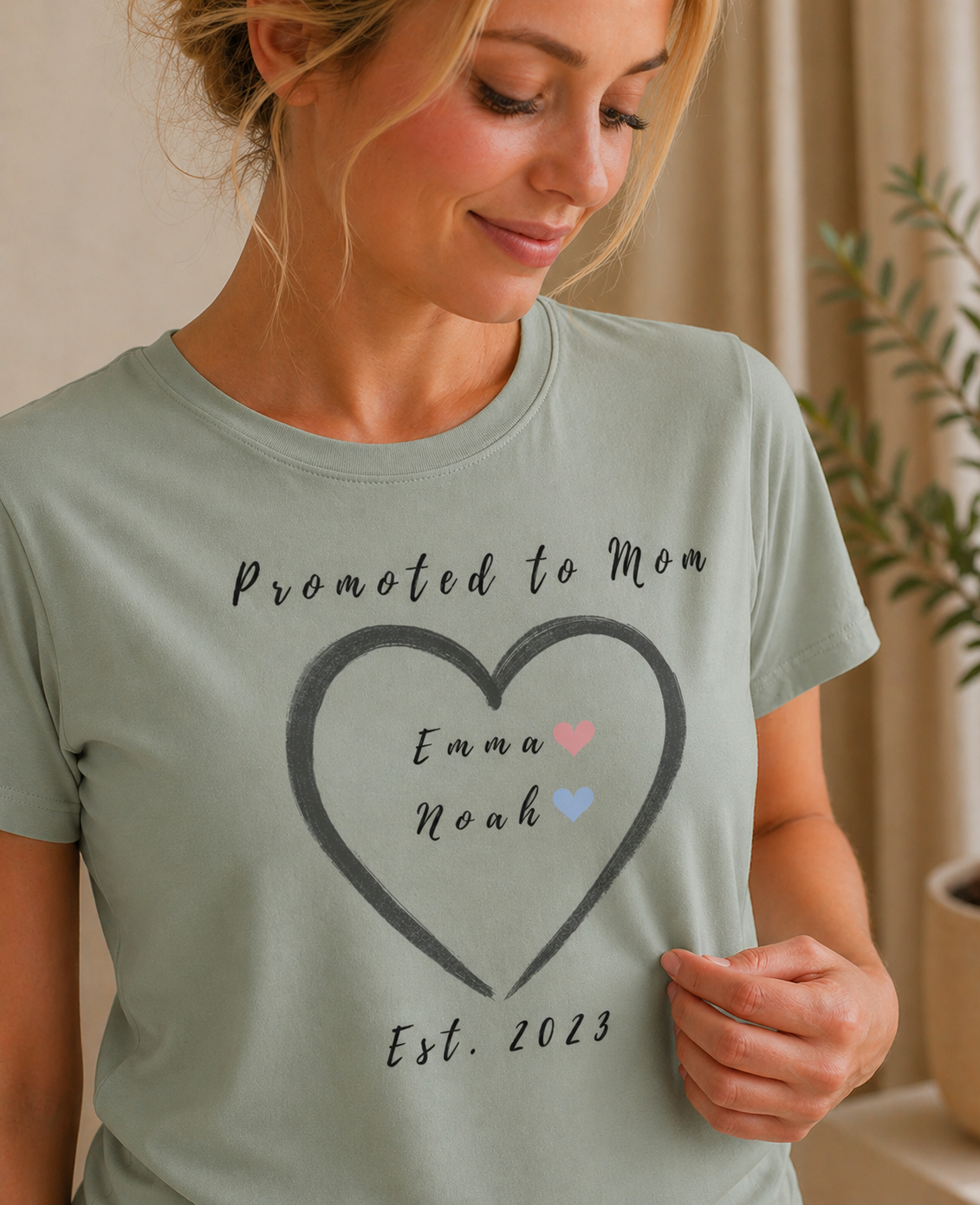 Promoted to Mom Custom Names Tee and Year