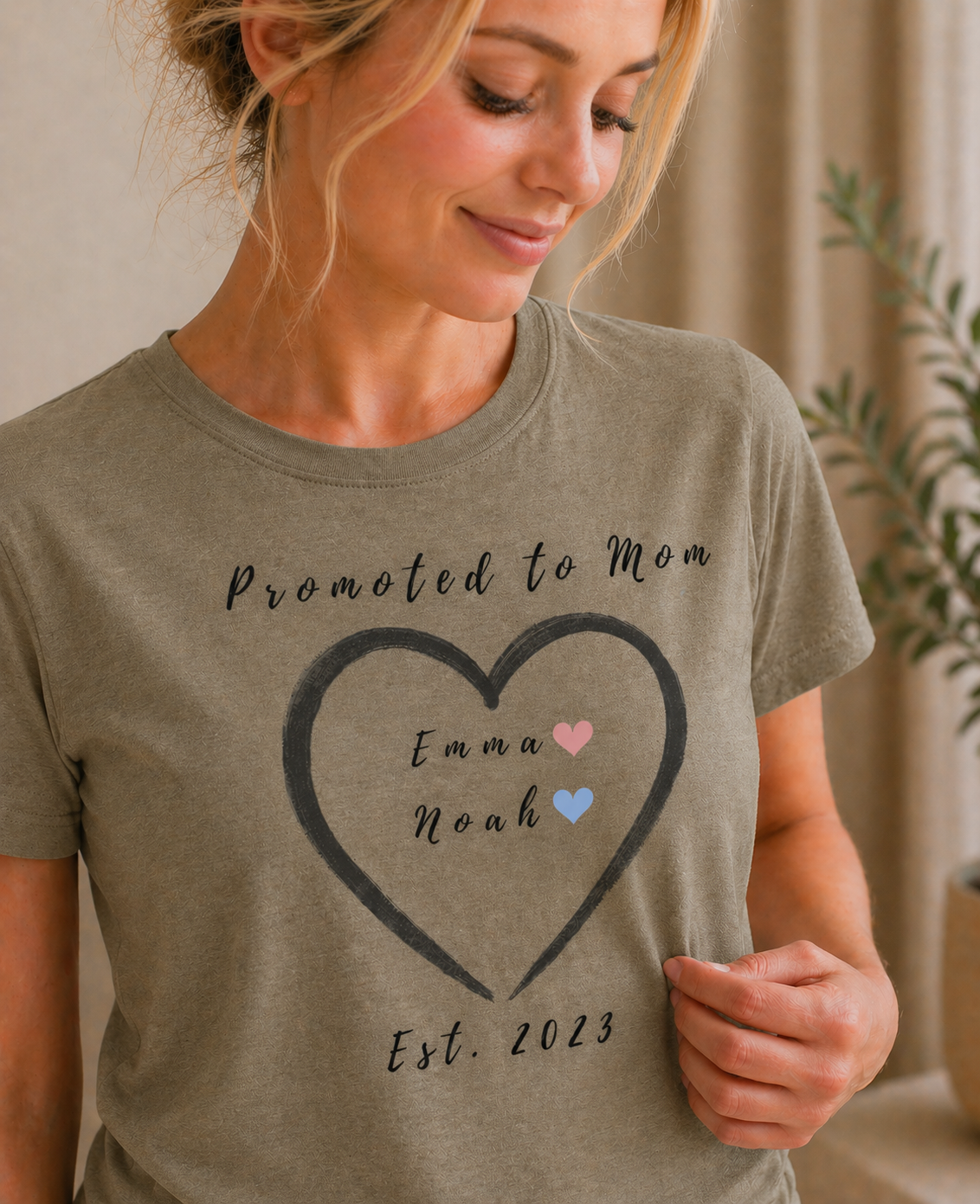 Promoted to Mom Custom Names Tee and Year