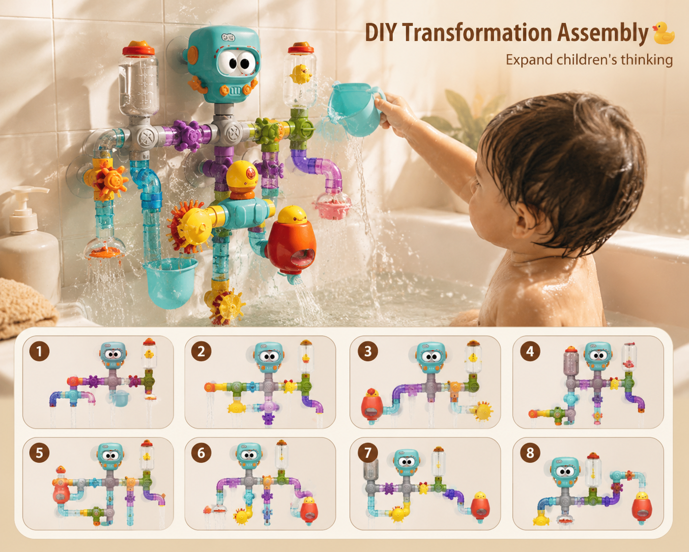 Water Play Bath Toy with Spinners and Tubes