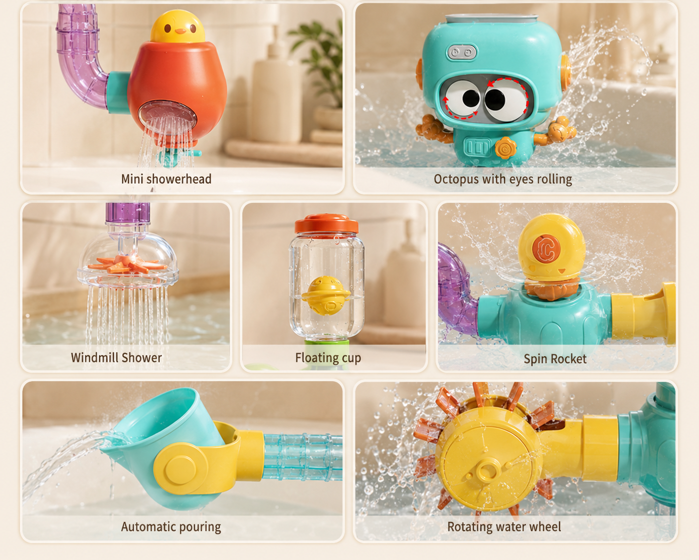 Water Play Bath Toy with Spinners and Tubes
