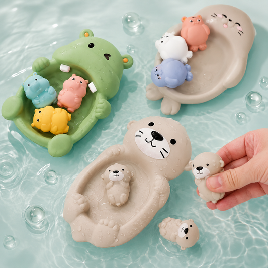 Baby Bath Toys Floating Animal Otter Hippo Seal Kid Bathroom Shower Basketball Hoop Game Children Swimming Pool Water Play Gift