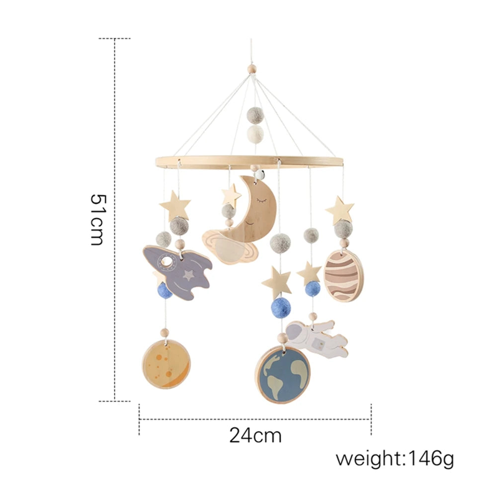 Crib Mobile Rattle Baby Wooden Bed Bell Baby Rattles Soft Felt Cartoon Bear Toys Crib Mobile Bed Bell Wood Toy Bracket Kid Gifts