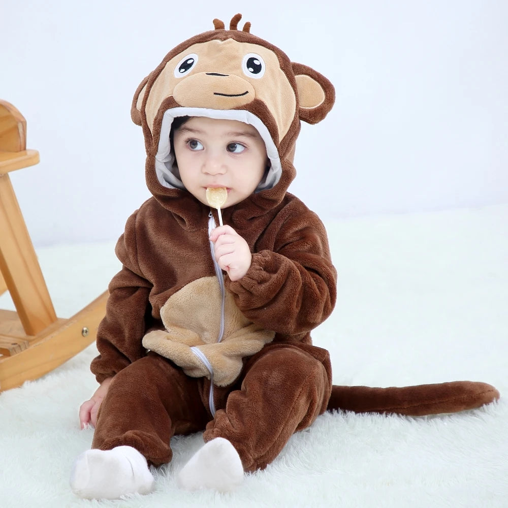 Cartoon Flannel Baby Rompers Unicorn Rabbit Dinosaur Pajamas Cotton Baby Boy Girls Animal Costume Baby Jumpsuit Kigurumi Outfits