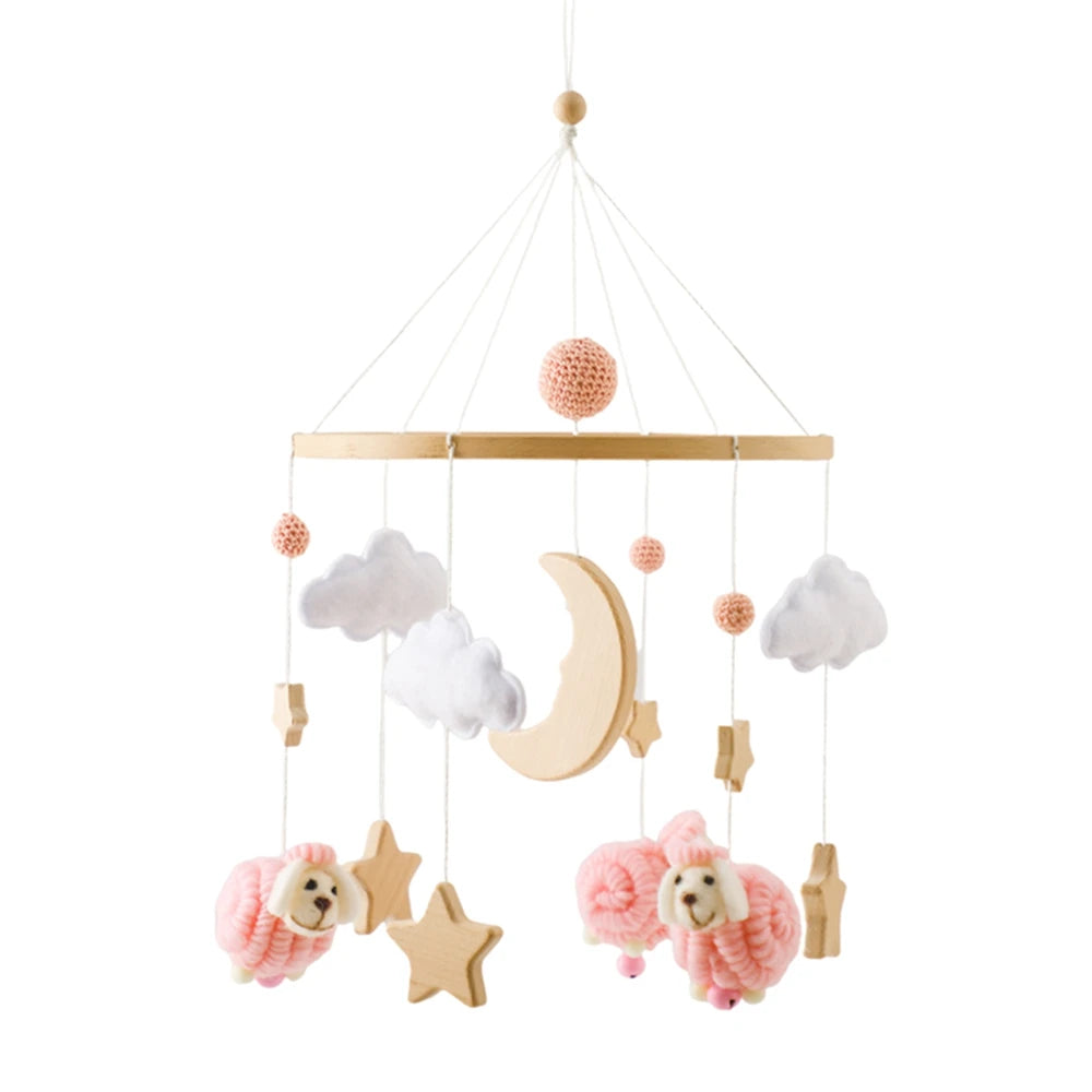 Crib Mobile Rattle Baby Wooden Bed Bell Baby Rattles Soft Felt Cartoon Bear Toys Crib Mobile Bed Bell Wood Toy Bracket Kid Gifts