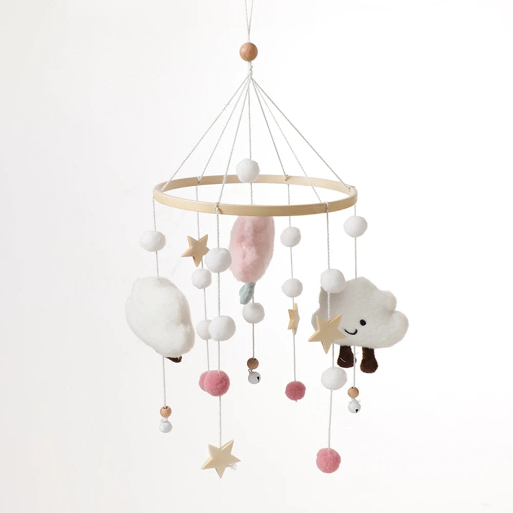 Crib Mobile Rattle Baby Wooden Bed Bell Baby Rattles Soft Felt Cartoon Bear Toys Crib Mobile Bed Bell Wood Toy Bracket Kid Gifts
