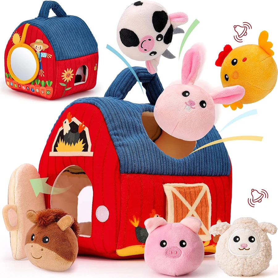 Baby Toys 6-12 Months Soft Baby Beehive with 5 Sensory Bee Rattle Mirror Crinkle Squeaker Busy Montessori Soft Toy for Toddlers