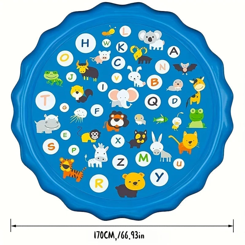 66.93 Inch Giant Luxury Splash Pad 3-in-1 Kids Sprinkler Pool Cartoon A-Z Alphabet Pattern Outdoor Yard Lawn Water Play Toy