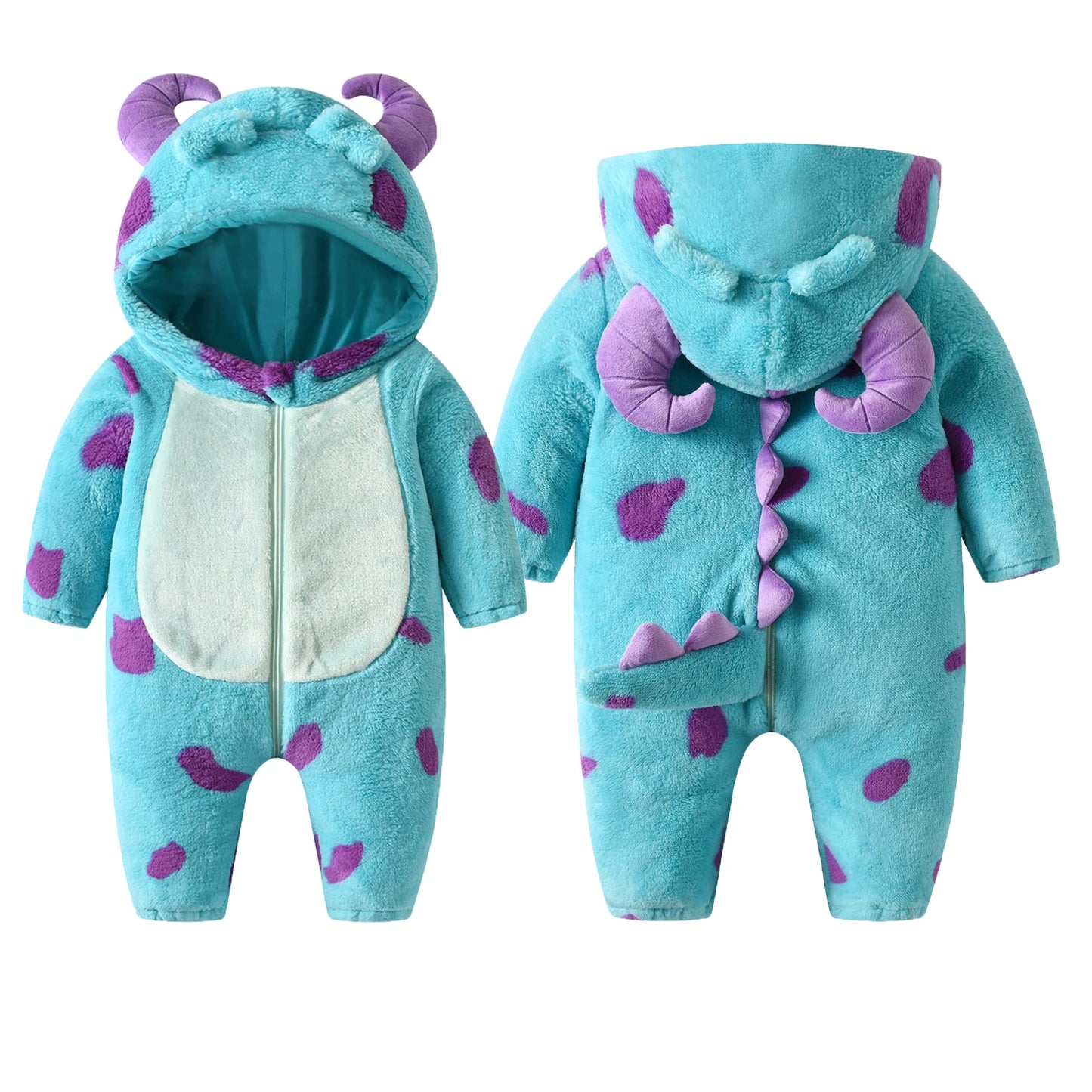 Infant Fleece Jumpsuit Cartoon Animal Horn Hooded Warm Thicken Winter Rompers Outwear Snowsuit for Baby Girls and Boys