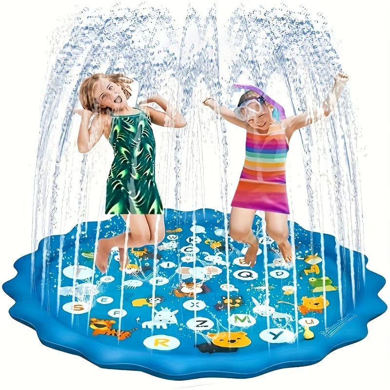 66.93 Inch Giant Luxury Splash Pad 3-in-1 Kids Sprinkler Pool Cartoon A-Z Alphabet Pattern Outdoor Yard Lawn Water Play Toy