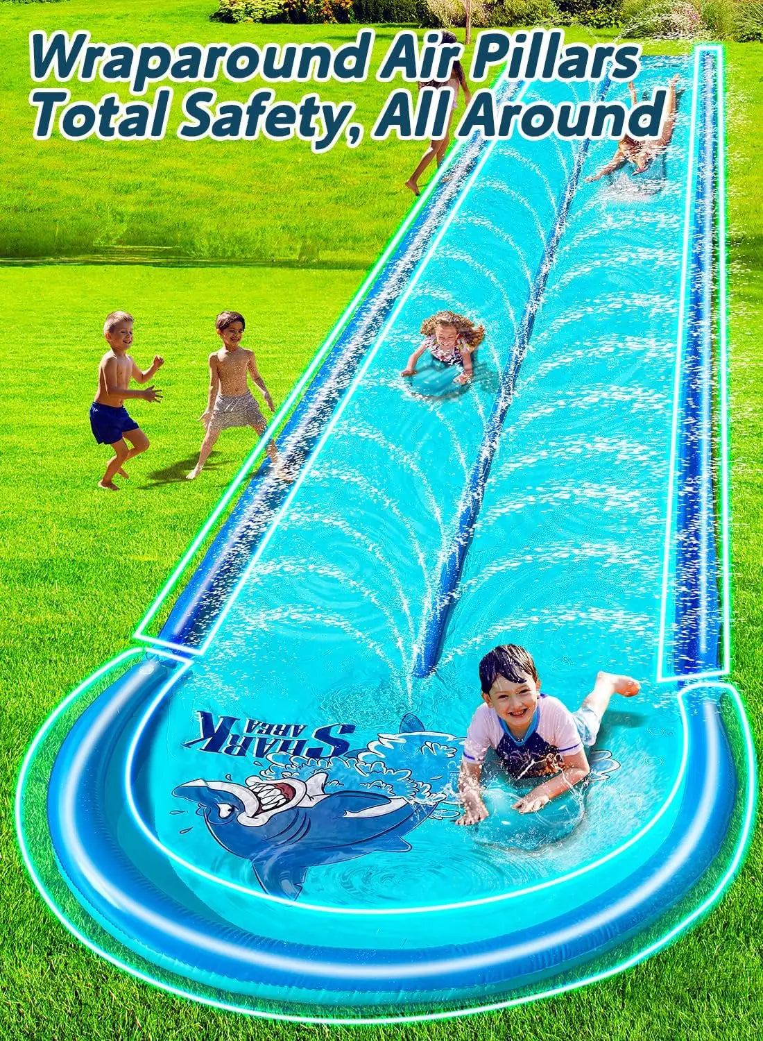 Extra-Large Inflatable Water Slide with Guard Rails and Dual Sprayers for Kids and Adults