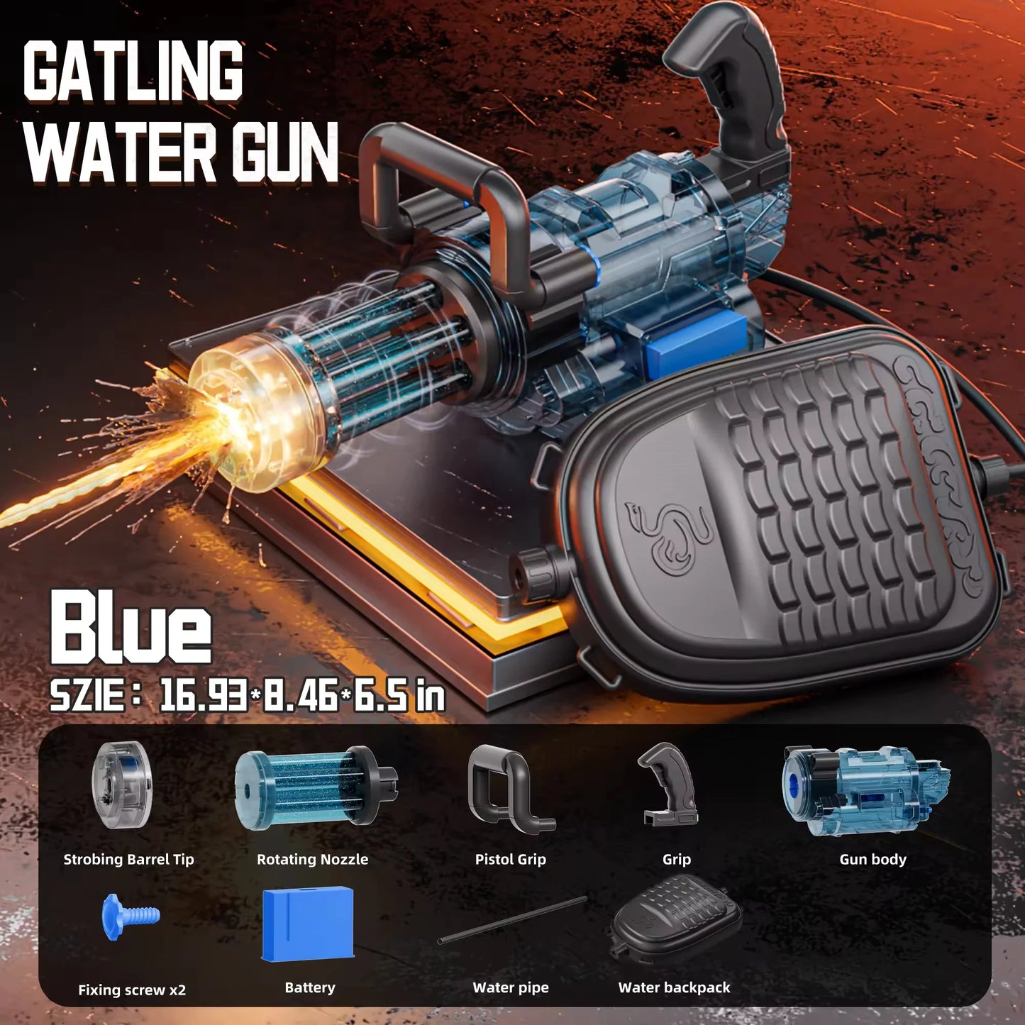 Children Gatling Electric Water Gun Toy Automatic Continuous Shooting Watergun with Backpack Summer Outdoor Beach Toys for Kids