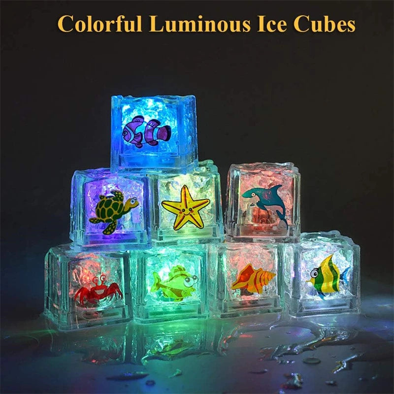 6/12PCS Kids Bath Toy Simulation Ice Cube Liquid Water Sensor Reusable Glowing Flashing Ice Cube for Bathtub, Swimming Pool