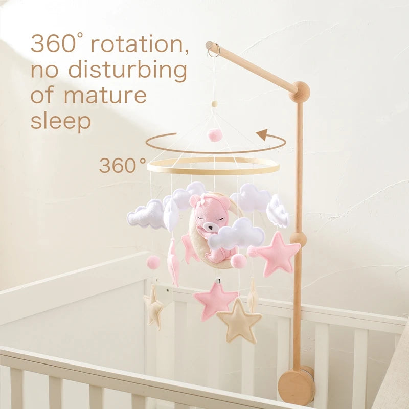 Crib Mobile Rattle Baby Wooden Bed Bell Baby Rattles Soft Felt Cartoon Bear Toys Crib Mobile Bed Bell Wood Toy Bracket Kid Gifts