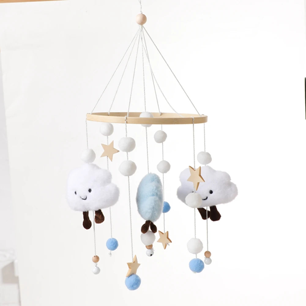 Crib Mobile Rattle Baby Wooden Bed Bell Baby Rattles Soft Felt Cartoon Bear Toys Crib Mobile Bed Bell Wood Toy Bracket Kid Gifts