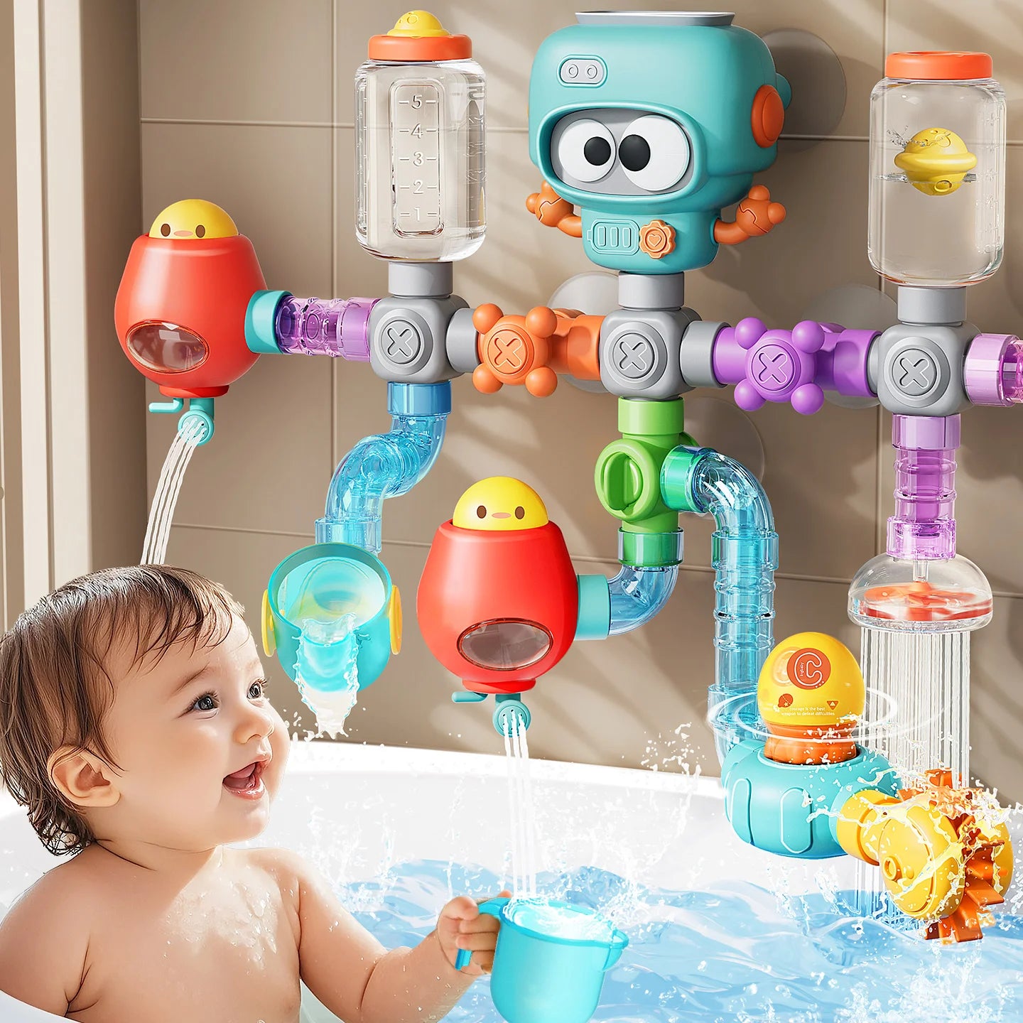 Water Play Bath Toy with Spinners and Tubes