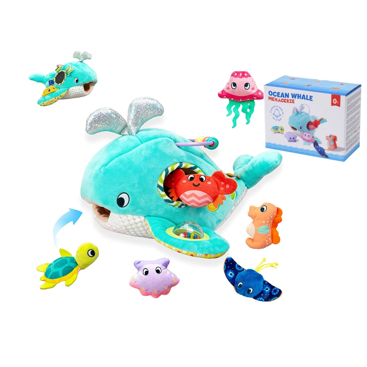 Baby Toys 6-12 Months Soft Baby Beehive with 5 Sensory Bee Rattle Mirror Crinkle Squeaker Busy Montessori Soft Toy for Toddlers