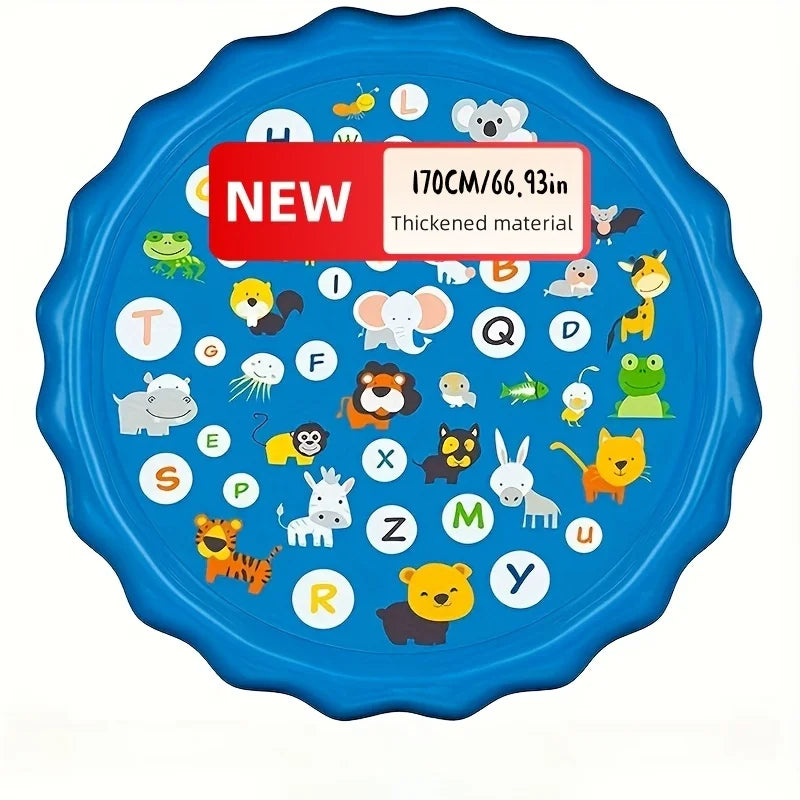 66.93 Inch Giant Luxury Splash Pad 3-in-1 Kids Sprinkler Pool Cartoon A-Z Alphabet Pattern Outdoor Yard Lawn Water Play Toy