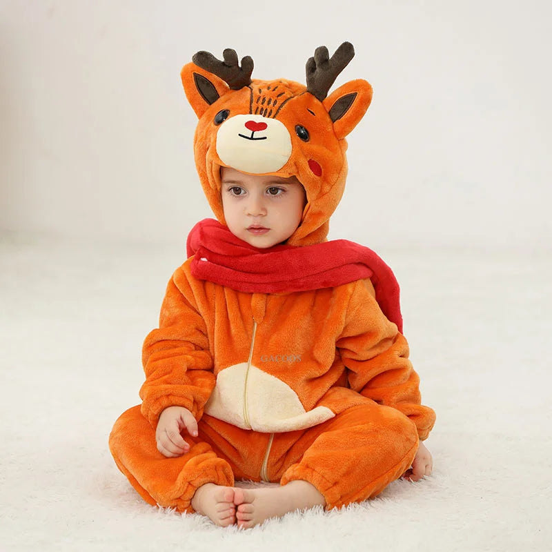 Cartoon Flannel Baby Rompers Unicorn Rabbit Dinosaur Pajamas Cotton Baby Boy Girls Animal Costume Baby Jumpsuit Kigurumi Outfits