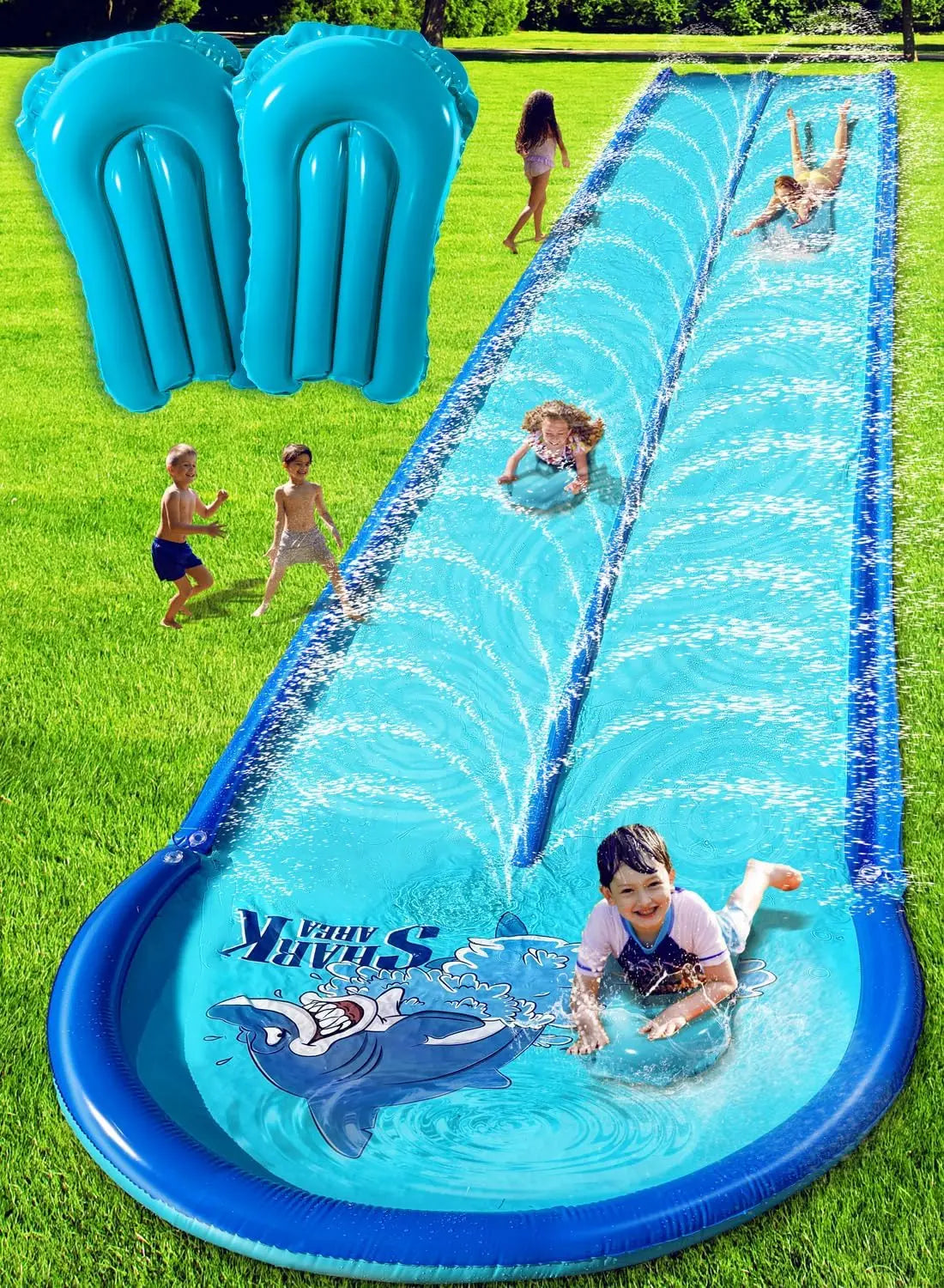 Extra-Large Inflatable Water Slide with Guard Rails and Dual Sprayers for Kids and Adults