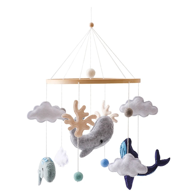 Crib Mobile Rattle Baby Wooden Bed Bell Baby Rattles Soft Felt Cartoon Bear Toys Crib Mobile Bed Bell Wood Toy Bracket Kid Gifts