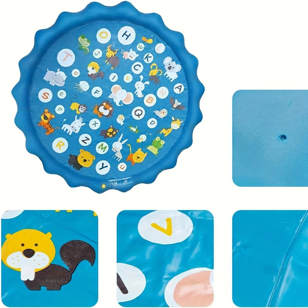 66.93 Inch Giant Luxury Splash Pad 3-in-1 Kids Sprinkler Pool Cartoon A-Z Alphabet Pattern Outdoor Yard Lawn Water Play Toy