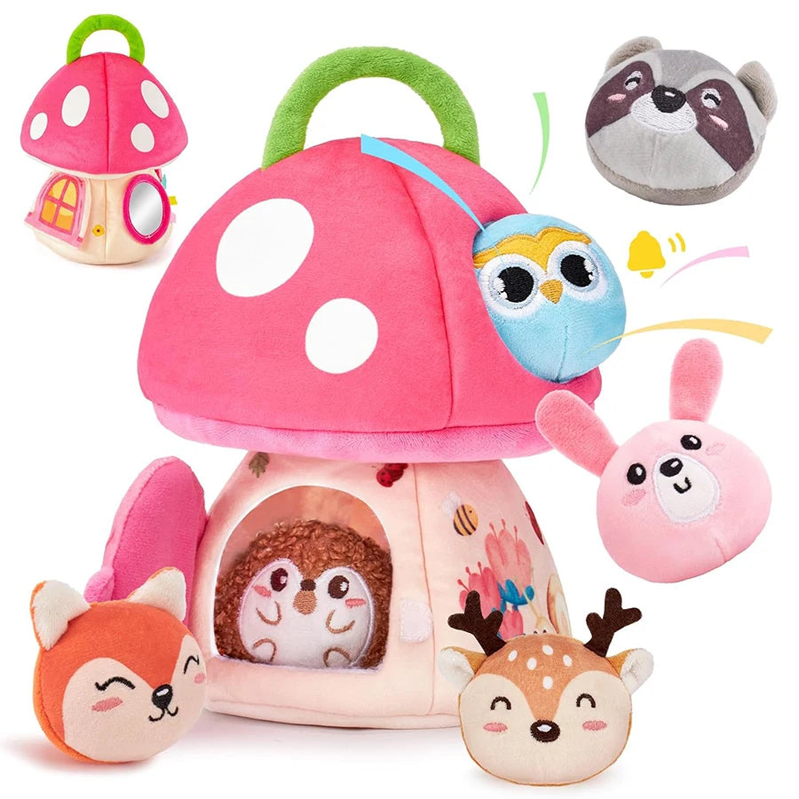 Baby Toys 6-12 Months Soft Baby Beehive with 5 Sensory Bee Rattle Mirror Crinkle Squeaker Busy Montessori Soft Toy for Toddlers